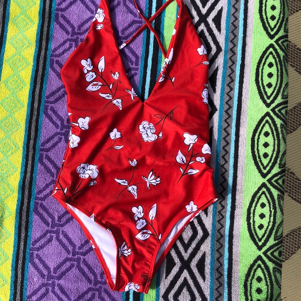 Amazon Red Floral One Piece Swimsuit
